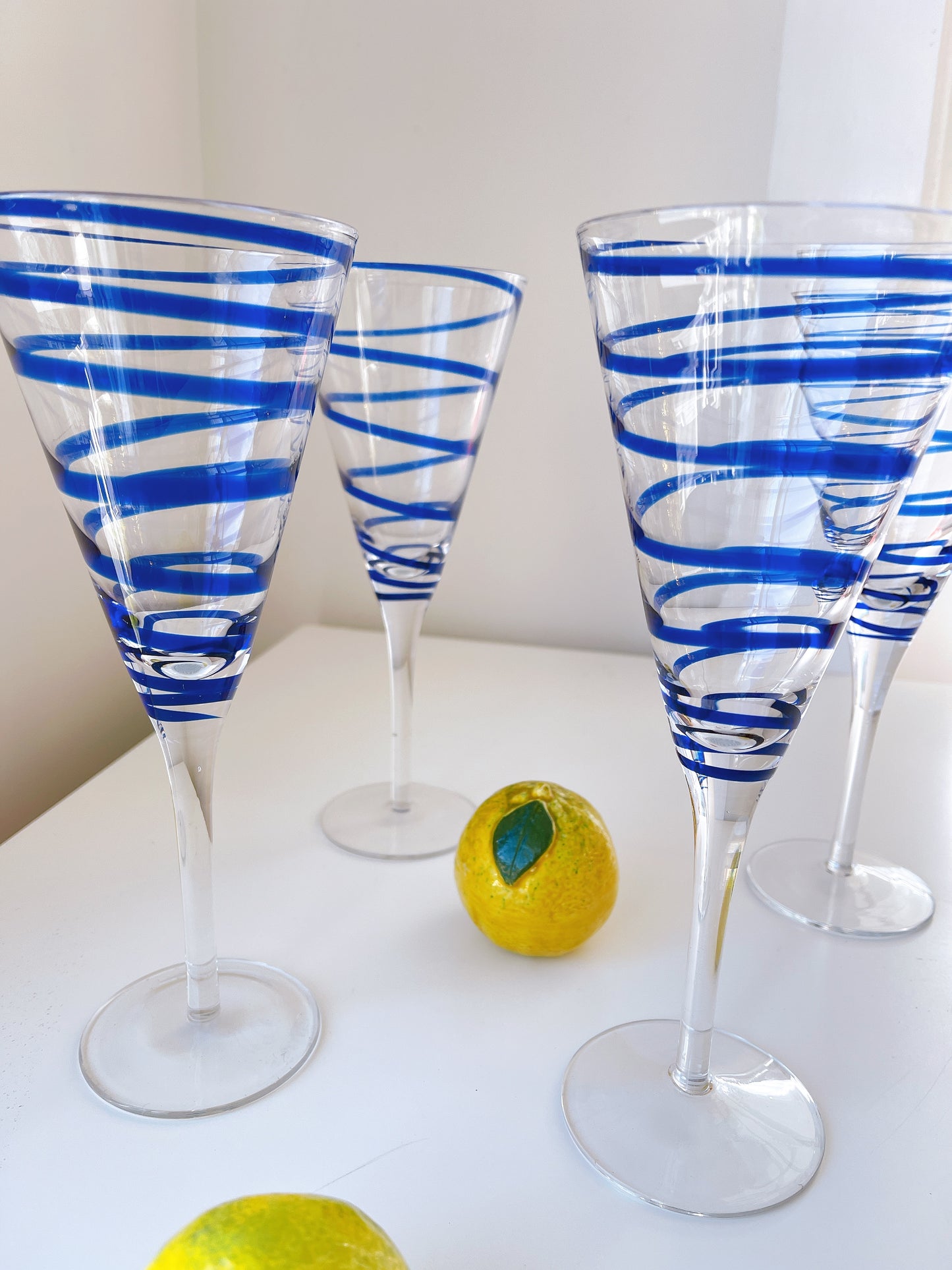 Set 4 Blue Swirl Cocktail Glasses