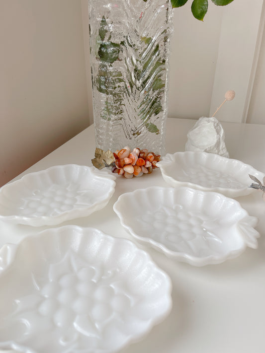 Set 4 Vintage Milk Glass Grape Plates