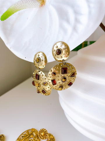 Vintage Gold Stone Dangle Earrings