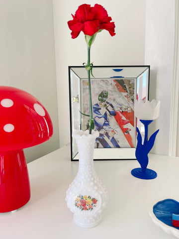 Vintage Milk Glass Vase - Rosebuds