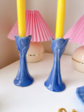 Set Blue Ceramic Tulip Candle Holders