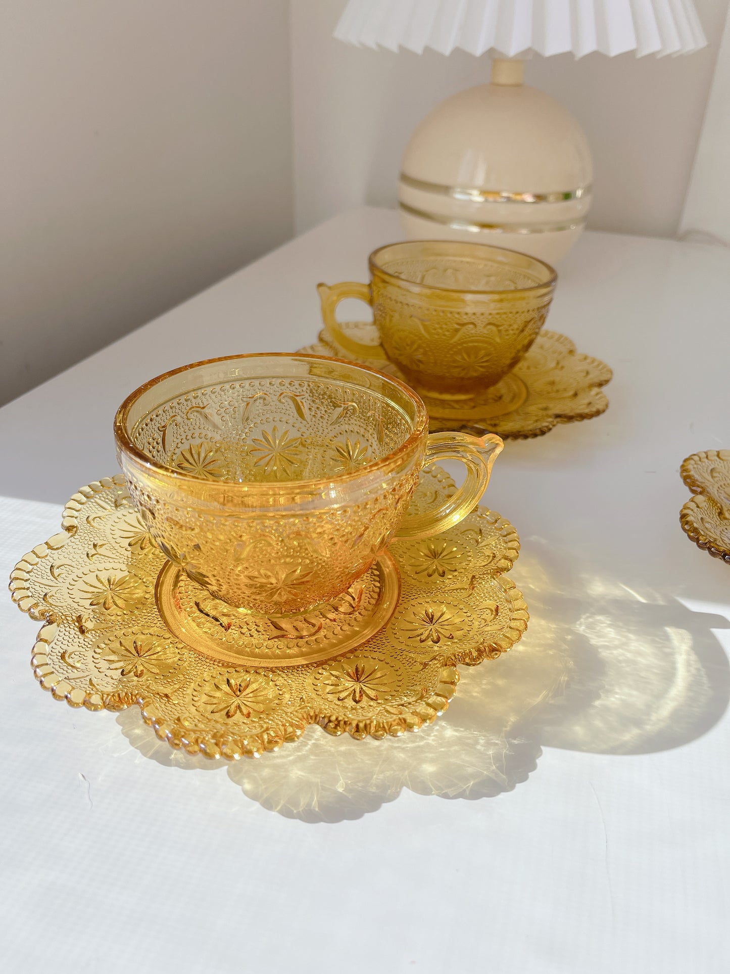 Vintage Amber Glass Cup and Saucer - Selling iIndividually