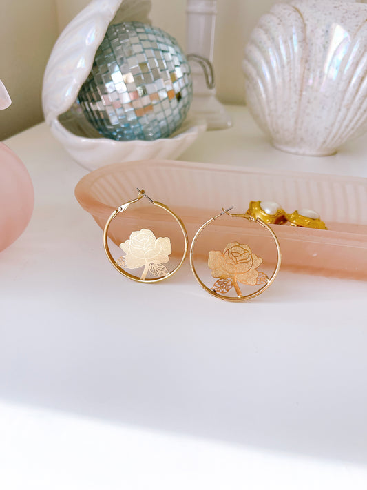 Vintage Gold Rose Hoops