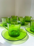 Vintage Green Duralex French Cup & Saucers
