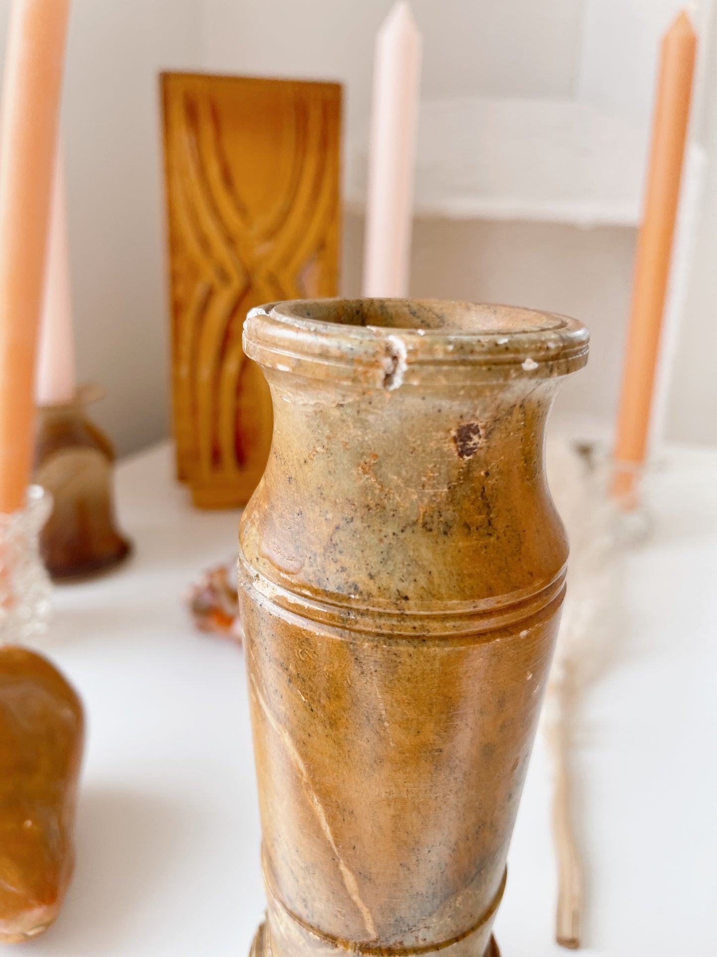 Vintage Hand Carved Stone Vase - 1977