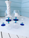 Set 6 Blue Stemmed Balloon Glasses