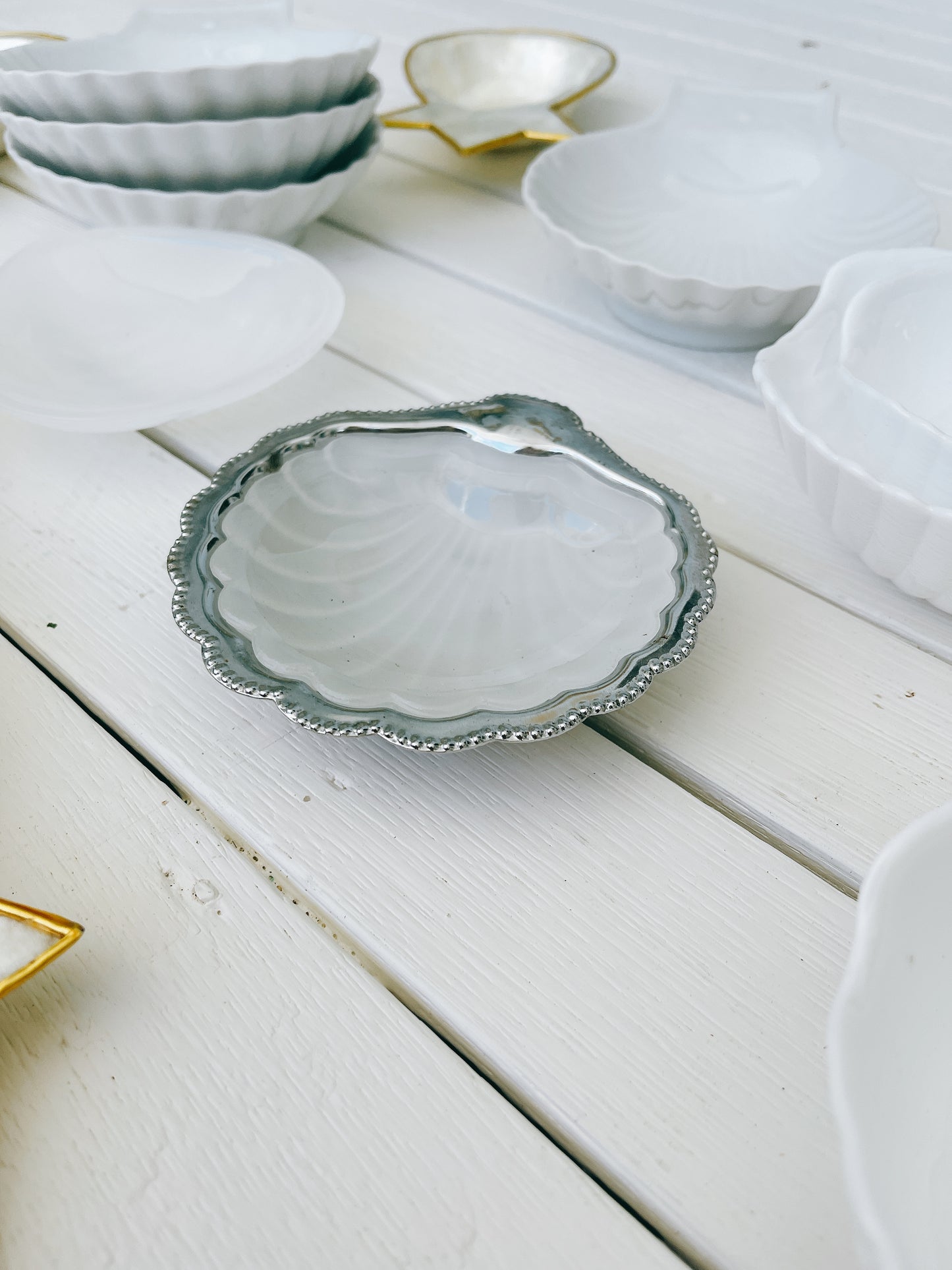 Vintage Silver /Glass Shell Dish