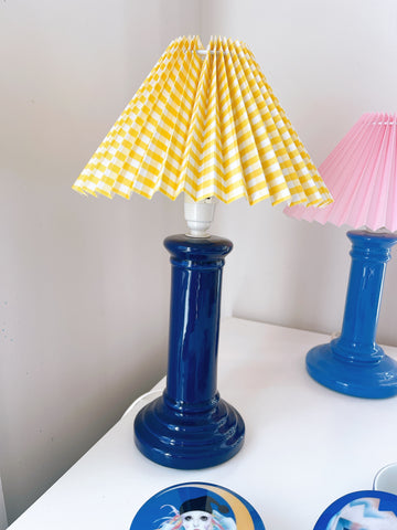 Vintage Lamp Base with Yellow & Whit Check Dhade