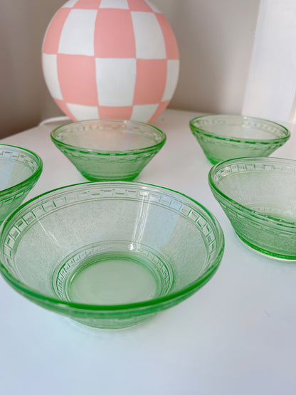 Set 5 Vintage Green Glass Bowls