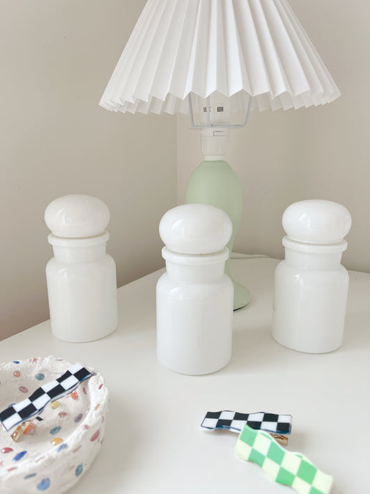 Vintage Apothecary Milk Glass Jar with Bubble Lid - Belgium