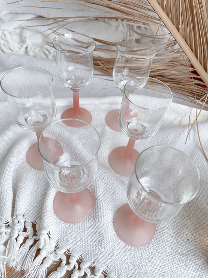 Set 6 Frosted Pink Stemmed Glasses