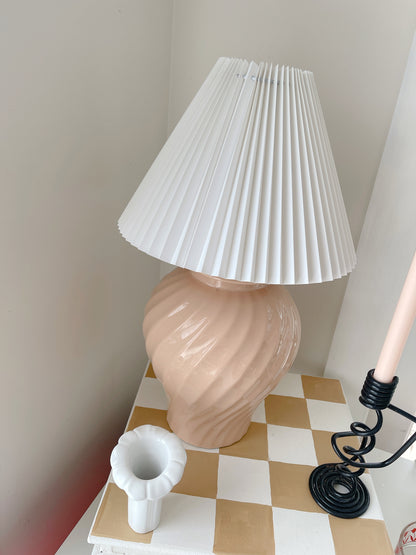 Vintage Peachy Swirl Lampbase with Pleated Lampshade