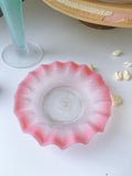 Vintage Ruffle Pink Edges Ftosted Glass Dish
