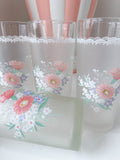 Set 4 Vintage Frosted Floral Drinking Glasses