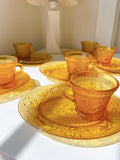 Vintage Amber Glass Cup & Snack Saucers - Selling Individually