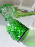 Green Vintage Cut Glass Glass / T-Light Holder