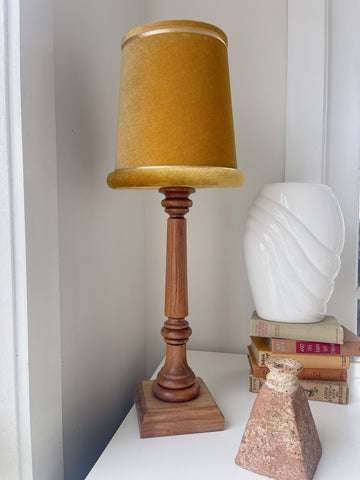 Vintage Teak Mid Century Lamp with Velvet Shade