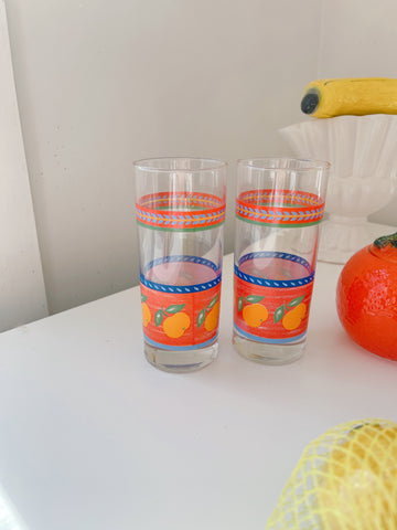 Set 2 Vintage Orange Fruit Glasses
