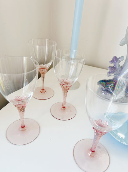 Set 4 Pink Swirl Stemmed Glasses