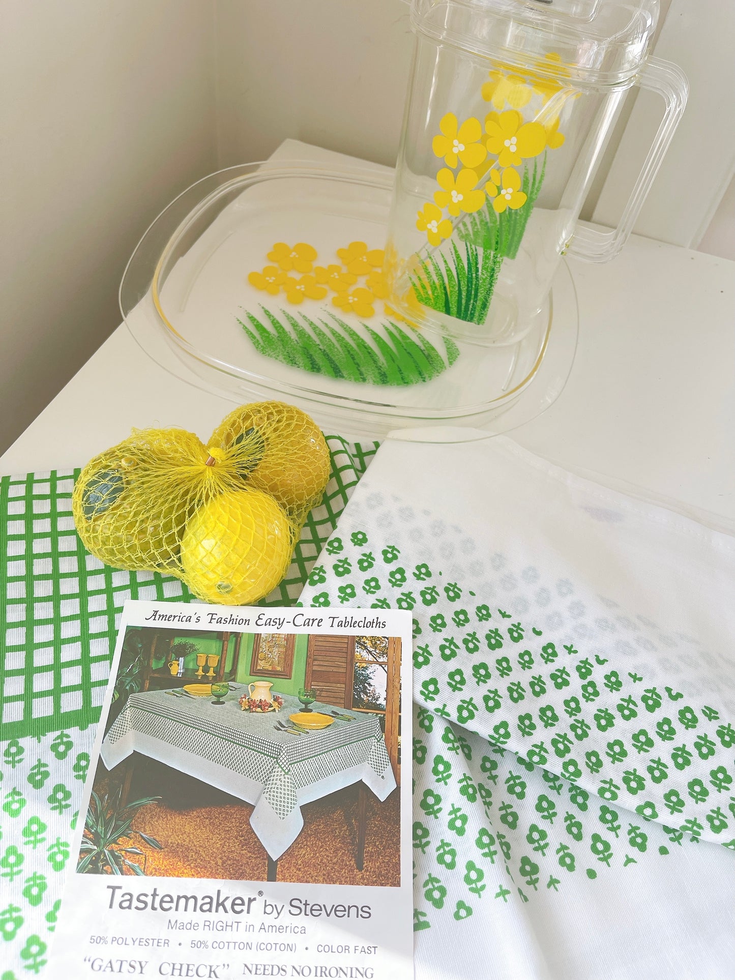 Vintage Tablecloth Green & White Check