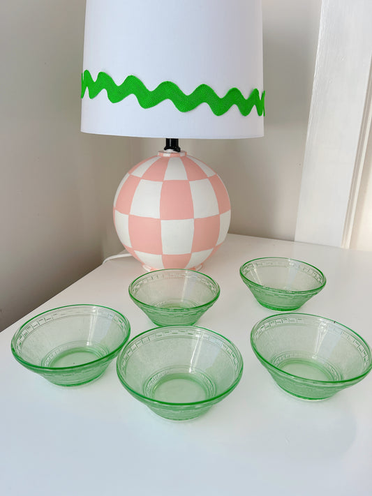 Set 5 Vintage Green Glass Bowls