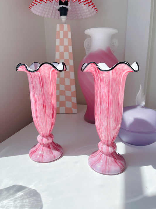 Set 2 Pink Filagree Vases