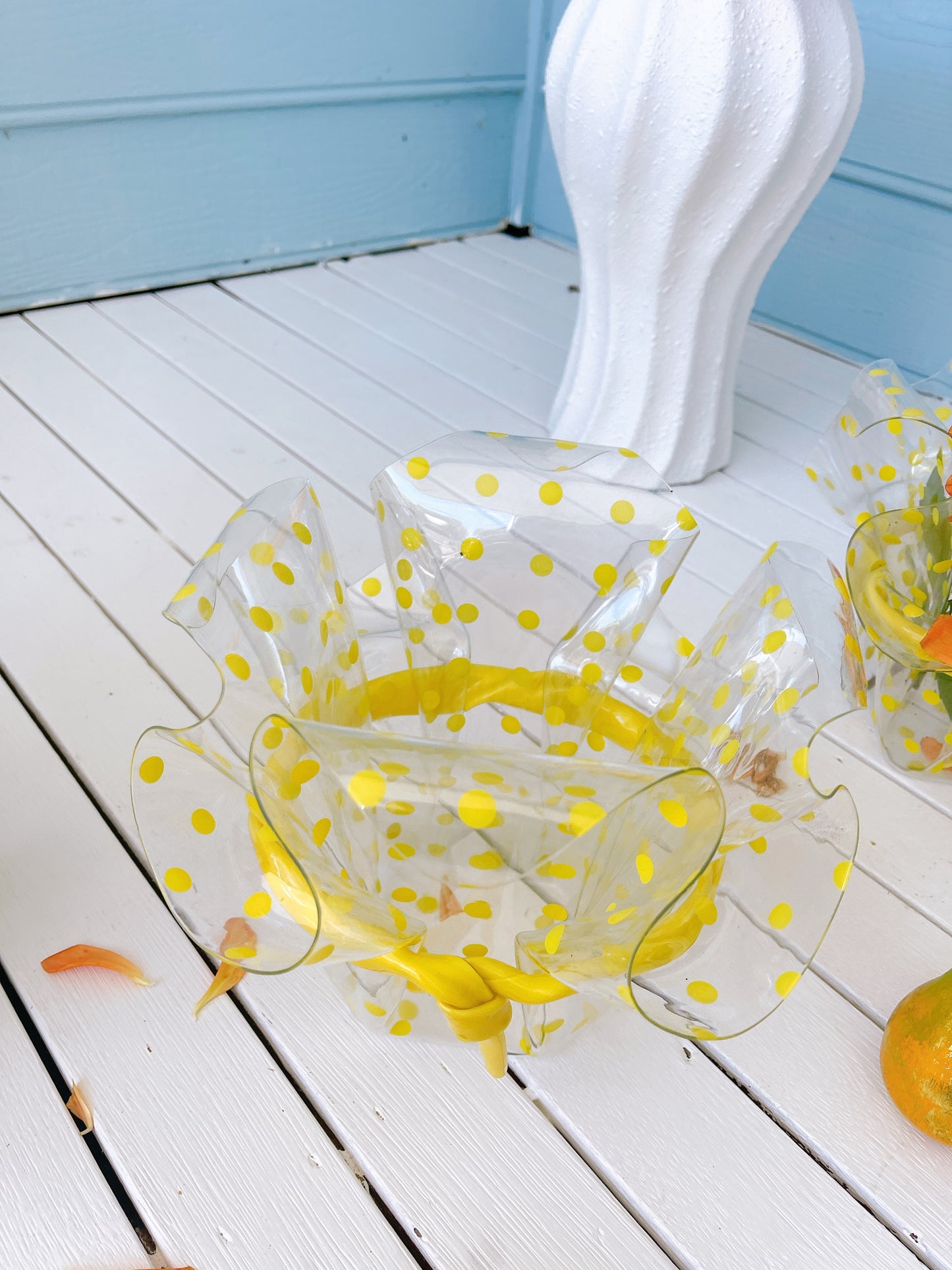 Perspex Yellow Polka Dot Vase/Planter/Ice Bucket