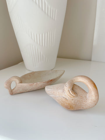 Set 2 Carved Stone Swans