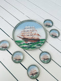 Vintage Glass Nautical Tray And Coasters