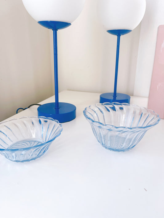 Set 2 Vintage Swirl Glass Blue Bowls