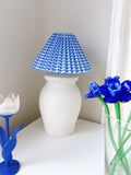 Vintage Lamp Base with Pleated Blue & White Check Shade