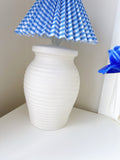 Vintage Lamp Base with Pleated Blue & White Check Shade
