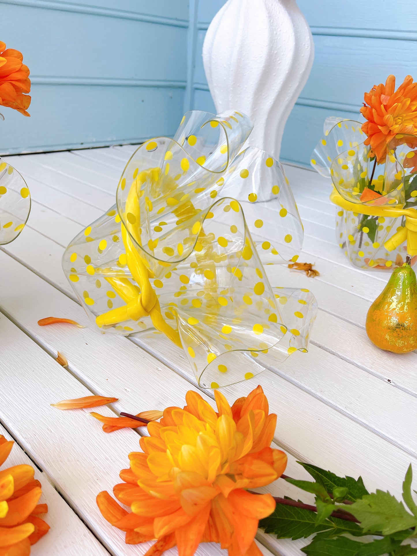 Perspex Yellow Polka Dot Vase/Planter/Ice Bucket