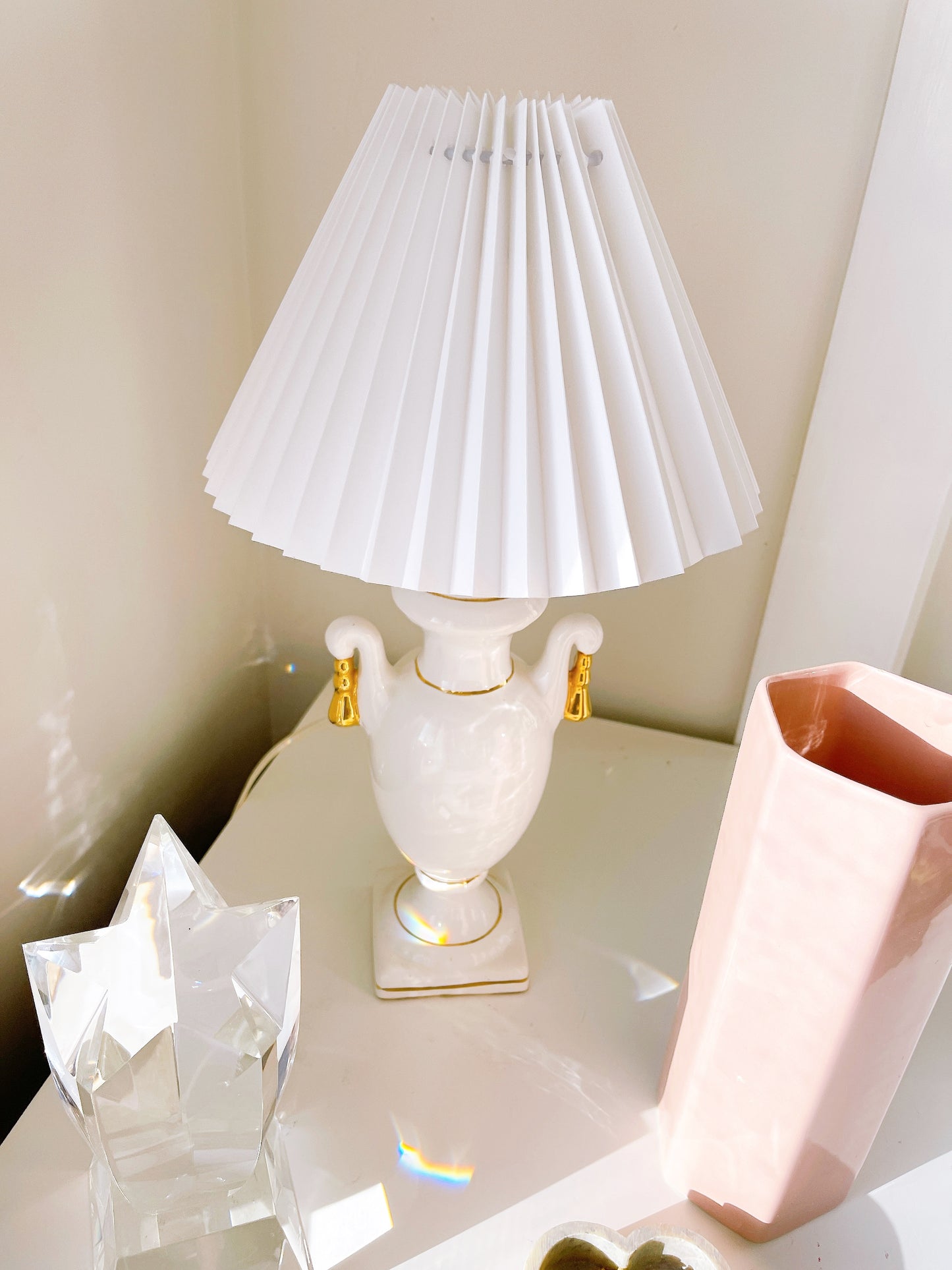 Vintage Lamp Base with Pleated Shade