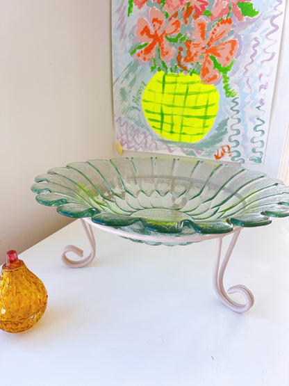 Vintage Glass Flower Bowl on Stand