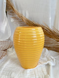 Vintage Yellow Ribbed Vase - Made In Portugal