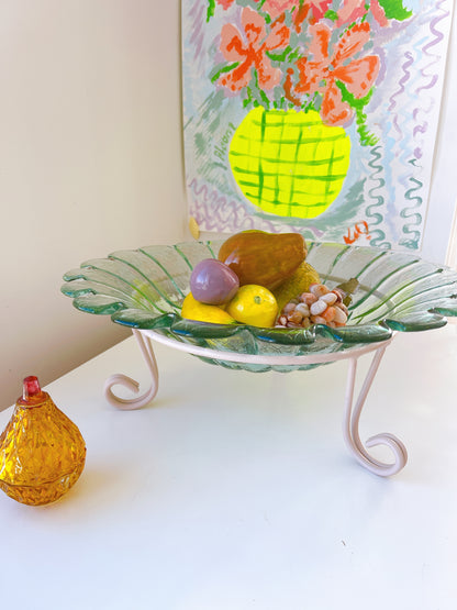 Vintage Glass Flower Bowl on Stand