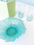 Teal Glass Flower Bowl
