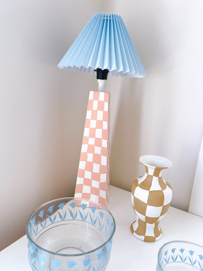 Checkerboard Handpainted Lamp & Pleated Lampshade