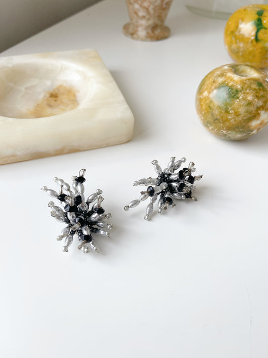 Vintage Beaded Silver & Black Earrings