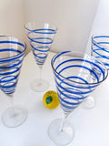 Set 4 Blue Swirl Cocktail Glasses