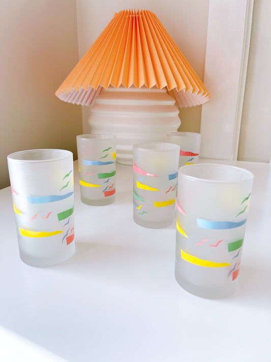 Vintage Frosted Geo Pastel Glasses