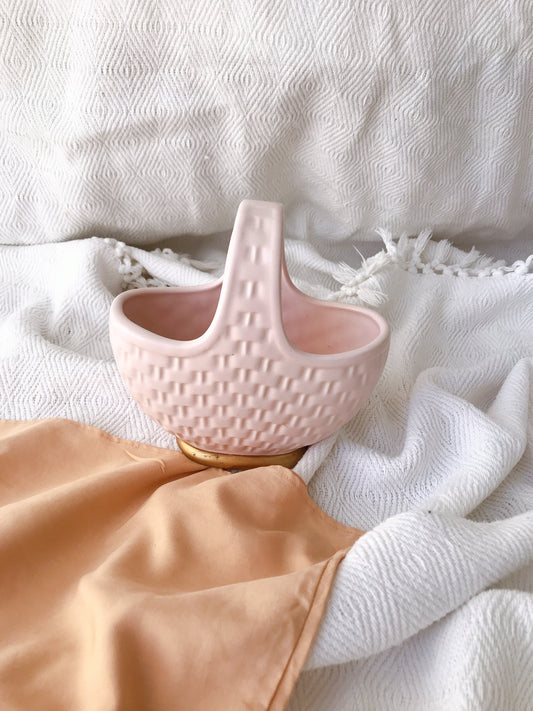 Vintage Baby Pink Ceramic Basket