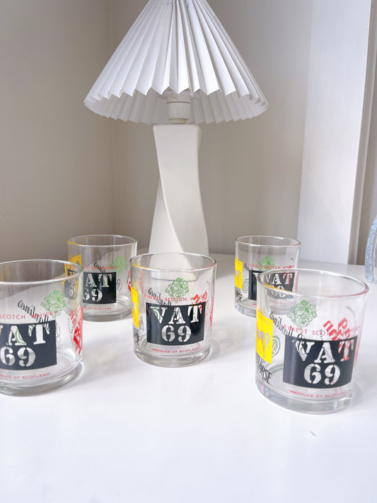 Set 5 Vintage ‘Vat 69’ Whisky Glasses