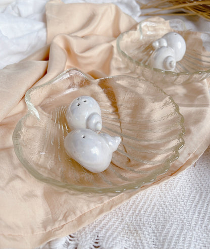 Vintage Salt & Pepper Shell Shakers in Dish