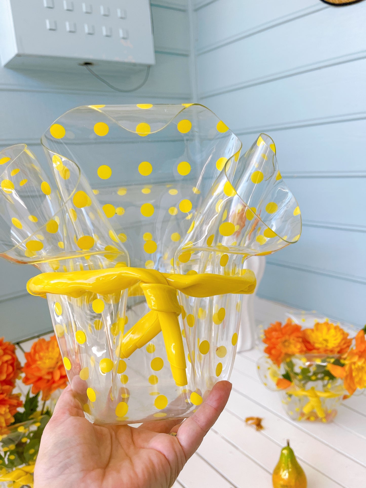 Perspex Yellow Polka Dot Vase/Planter/Ice Bucket