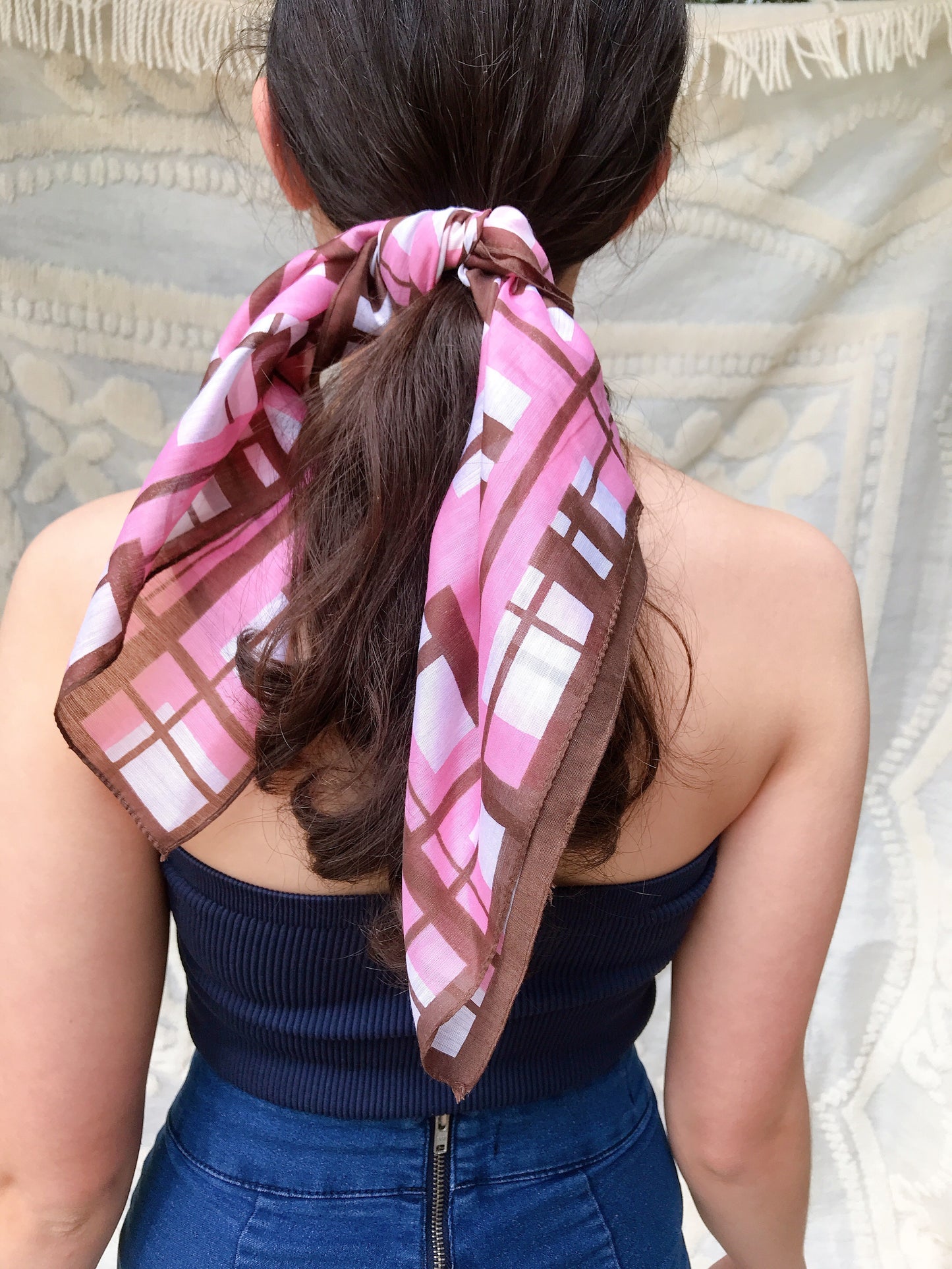 Vintage Pink/Brown Check Scarf