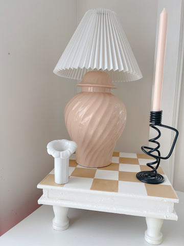 Vintage Peachy Swirl Lampbase with Pleated Lampshade