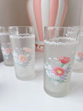 Set 4 Vintage Frosted Floral Drinking Glasses