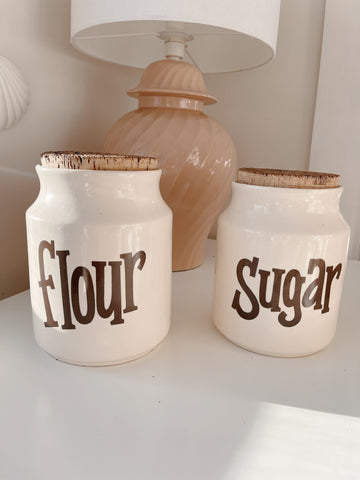 Set 2 Vintage Flour & Sugar Ceramic Canisters